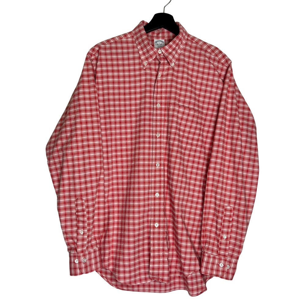 Brooks Brothers Regent Red White Plaid Supima Cotton Button Down Shirt Mens L